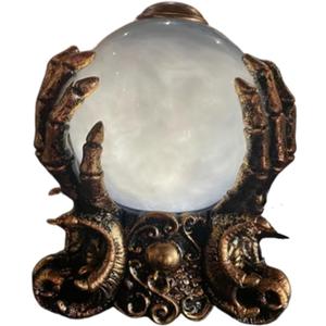 LED Lighted Animated Decor Halloween Crystal Ball with Fog,Skeleton Hand Holder Mystic Psychic Centerpiece Haunted House Gothic Decor for Home Party