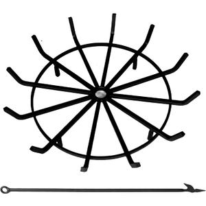 Inch Fire Pit Grate with Poker Wrought Iron Fire Pit Round Spider Wagon Wheel Firewood Heavy Duty 0.9in Bar Fireplace Stove Burning Rack Holder 4Legs (32 Inch)