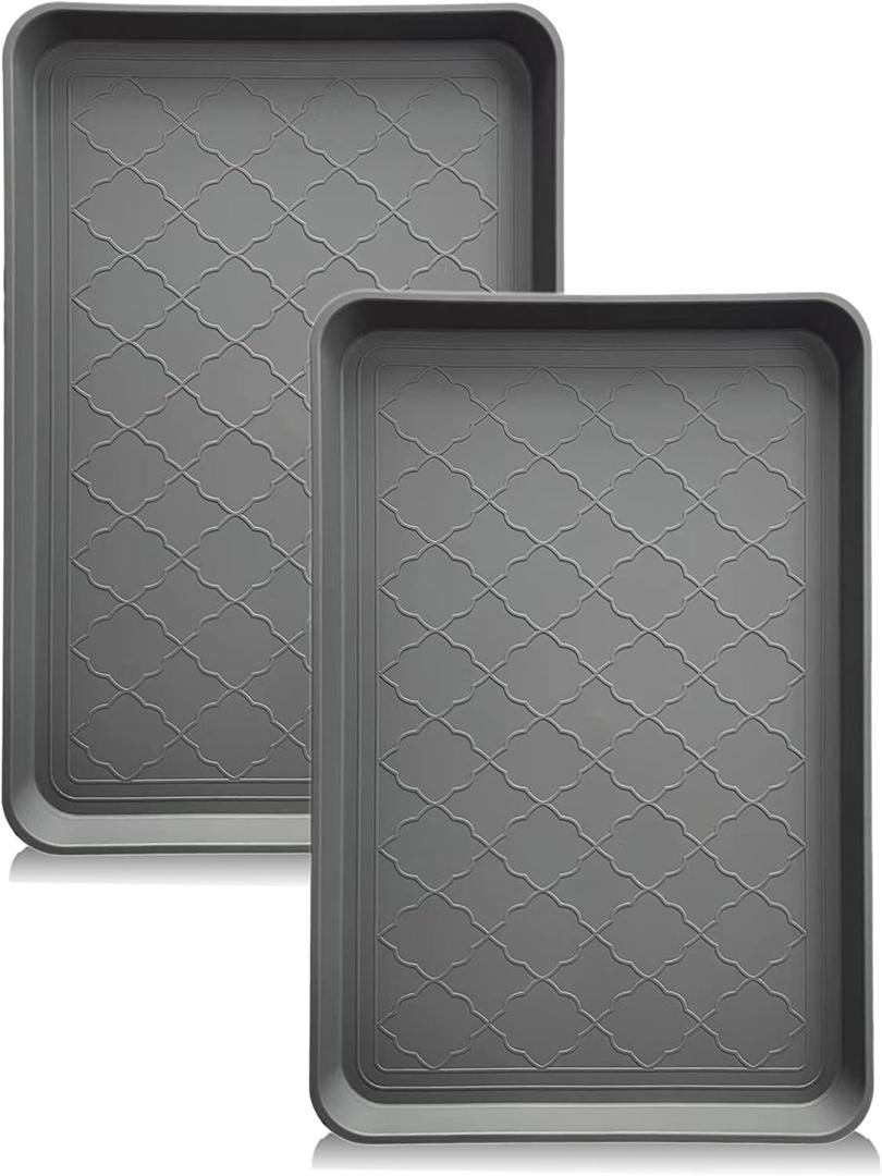 PetLike Boot Tray for Entryway Indoor, Pet Food Mat, 23 x 15.5 inch 2 Packs, Waterproof Rubber Shoe Tray for Indoor and Outdoor, Multi-Purpose Trays for Boots, Shoes, Pets, Garden