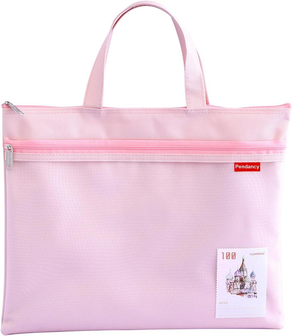 Pendancy Mesh Zipper Pouch 11x13.7 in, Large Double Pocket Waterproof File Bag with Handle, A4 Size Foldable Document Storage for Puzzle Project/Cross Stitch/Travel/OfficePink