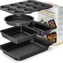 5 Pieces Baking Pans Set, Nonstick Baking Sheet Tray Oven Pans Bakeware Set, Baking Supplies with Round/Square Cake Pan, Muffin Pan, Loaf Pan, Roast Pan, Stackable Baking Sets for Cooking