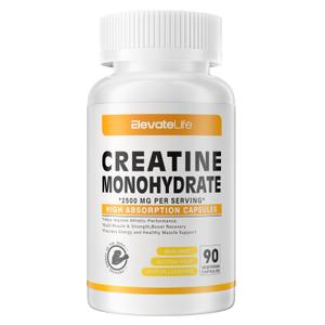 ElevateLife Creatine Monohydrate 2500mg, 90 Capsules - Gluten Free, Non-GMO, Exp Date: 07/2026