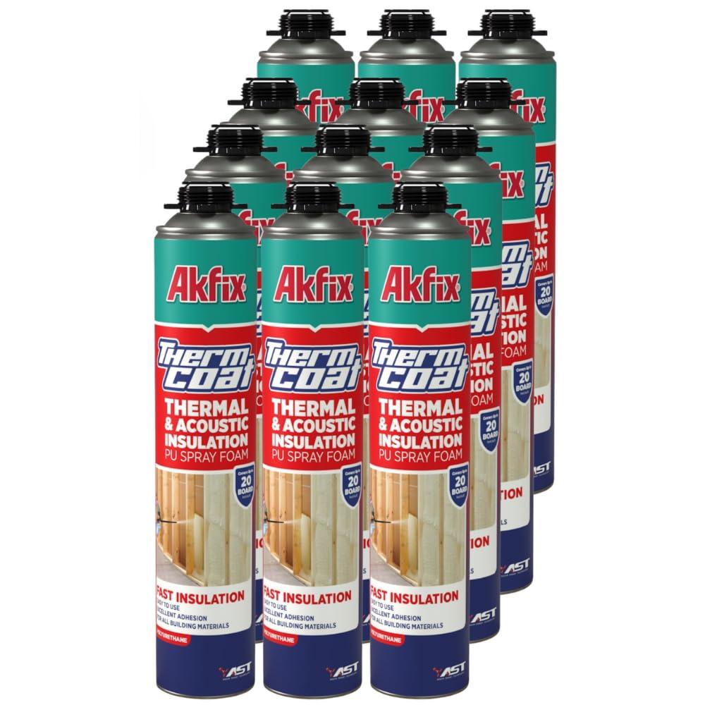 Akfix Thermcoat Spray Foam Insulation (240 Board Feet) - Wall & Attic Insulation Foam Spray, Polyurethane Expanding Foam, Closed Cell Spray Foam Insulation, Gun & Cleaner NOT Included | 12 Pack