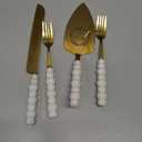 Wedding Cake Knife and Server Set, Gold Ceramic Pearl Handle Cake Cutting Set for Weddings, Engagements, Anniversaries, and Engagement Gifts for Couples