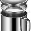Grease Container with Fine Mesh Strainer kitchen oil storage tank pot (1.3L Stainless Steel 410)