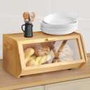 Bamboo Bread Box, Keep the Bread Fresh for Kitchen Countertop, Large Capacity Wooden Bread Storage Container Farmhouse Bread Box with Window