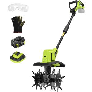 SnapFresh 20V Cordless Tiller Cultivator, 4.0Ah Battery & Fast Charger Included, 300 RPM Electric Garden Rototiller, 9 Width 6.6 Depth, 3-Speed Lightweight Handheld Soil Tiller with Steel Tines