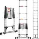 Telescoping Ladders 16.5 FT Stainless Steel Extension Ladders - Multi-Button Retraction Collapsible Ladder for Home,RV,Loft, Lasts 375 LBS with Balance Bar,2 Triangle Stabilizers and Wheels