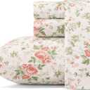 Laura Ashley - Queen Sheet Set, Buttery-Soft Bed Sheets with a Naturally Silky Smooth Cotton Sateen Lightweight Feel - Matching Pillowcases & Fitted Sheet (Lilian Coral)