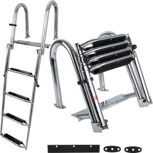 Pontoon Boat Ladder,Polished 316 Stainless Steel 4 Step Telescoping Ladder,600LBS Capacity for Sailboats,Ships,Most Swimming Pools,Docks,pontoons.
