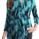 Womens Casual Summer Shirts Notch V Neck Blouses 3/4 Roll Sleeve Tops Tunics XL