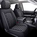 YIERTAI Tundra Seat Covers Compatible with 2008-2024 2025 2026 Toyota Tundra Crewmax Double Cab SR5 Limited Platinum TRD Pro Crew Cab Truck Waterproof Leather Seat Covers(5 PCS Full Set/Black-White)