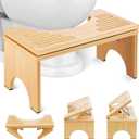 Foldable Toilet Stool 7.1 Inches Adjustable Height Bamboo Potty Stool for Adults with Built-in Bracket, Wooden Toilet Foot Step Stool for Bathroom, Better Posture & Digestion