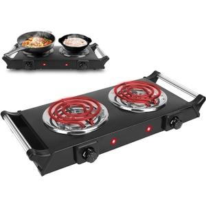 Moclever Hot Plate Electric Stove, 2000W Portable Cooking Stove w/Cooling Handle, 5 Levels of Adjustable Temperature, Countertop Burners Dual Coil Burner for Home RV Camping, Fits All Cookware