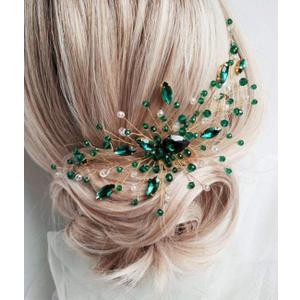 Women Bridal Teardrop Emerald Green Crystal Hair Comb Wedding Hair Accessory Rhinestone Hair Piece Party Headress for Bride Bridesmaid