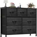 OLIXIS 7 Drawers Dresser for Bedroom, Fabric Storage Tower for Living Room, Entryway - Sturdy Steel Frame, Wooden Top and Easy Pull Fabric Bins, Closet Chests Organizer for Clothes,Black Wood Grain, 11.8"D x 39.4"W x 30"H