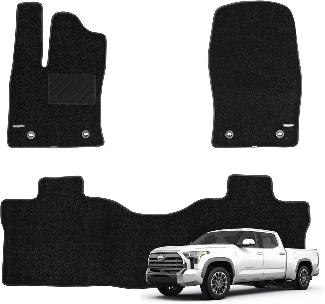 WENNEBIRD Superior Carpet Floor Mats for 2022-2026 Toyota Tundra CrewMax, 0.6-Inch Ultra-Thick, Noise-Reducing, All-Weather Waterproof Anti-Slip – 3-Pc Set