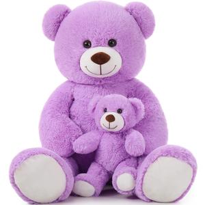 MorisMos Mom and Baby Giant Teddy Bear, 39inch Soft Big Teddy Bears Stuffed Animal Plush for Baby Shower, Purple