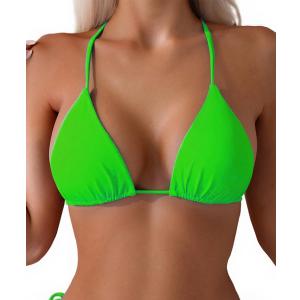 Tainehs Women's Triangle Bikini Top Halter Padded Push Up String Bikini Top Brazilian Bathing Suit Top Only (Large, Neon Green)