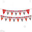 Race Car Happy Birthday Banner - Racing Themed Party Sign, Checkered Flag Decorations