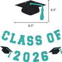 Teal Class Of 2026 Graduation Banner Pom Poms Flowers Paper Tassel Garland Decoration College Grad Party Supplies