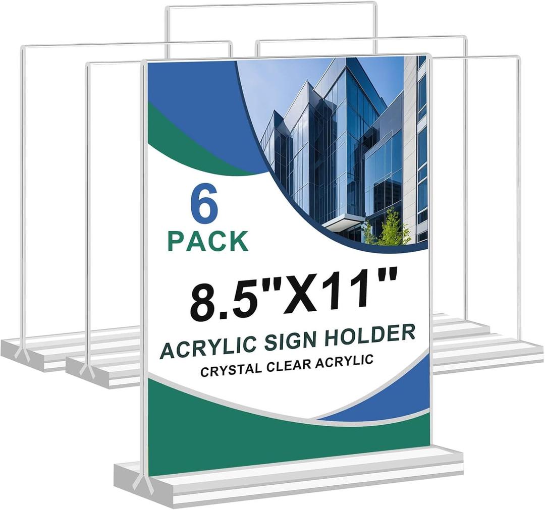 6PACK Acrylic Sign Holder, Acrylic Display Stands, Table Top Sign Paper Holder, Menu Flyer Holder, Vertical Double-Sided Display Sign Holder, Clear Display Table Signs Stand Suitable for Restaurants Office Store Show Fair