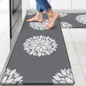 Kitchen Mats for Floor [2PCS], Soft Anti Fatigue Kitchen Rugs for Home, Waterproof Cushioned Standing Mats, Non-Slip Comfort Mat for Office, Sink, Laundry (Grey) (17.3" x 47" + 17.3" x 30")