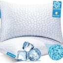 QUTOOL Cooling Pillows for Sleeping 2 Pack, Shredded Memory Foam Bed Pillows Queen Size Set of 2, Cool Gel Pillow for Hot Sleepers Adjustable Firm Pillow for Side, Back and Stomach Sleepers Supportive (White-cooling Basic)