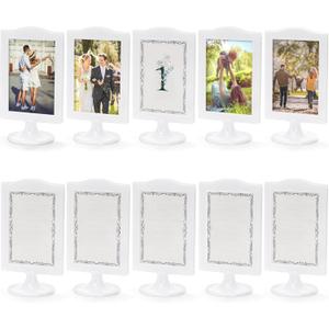 Lawei 10 PCS Double Sided Standing Picture Frames 4x6 Inch, Plastic Pedestal Photo Frame Bulk, White Vertical Picture Holder with Inserts & Base, Display Picture Frames for Wedding, Table