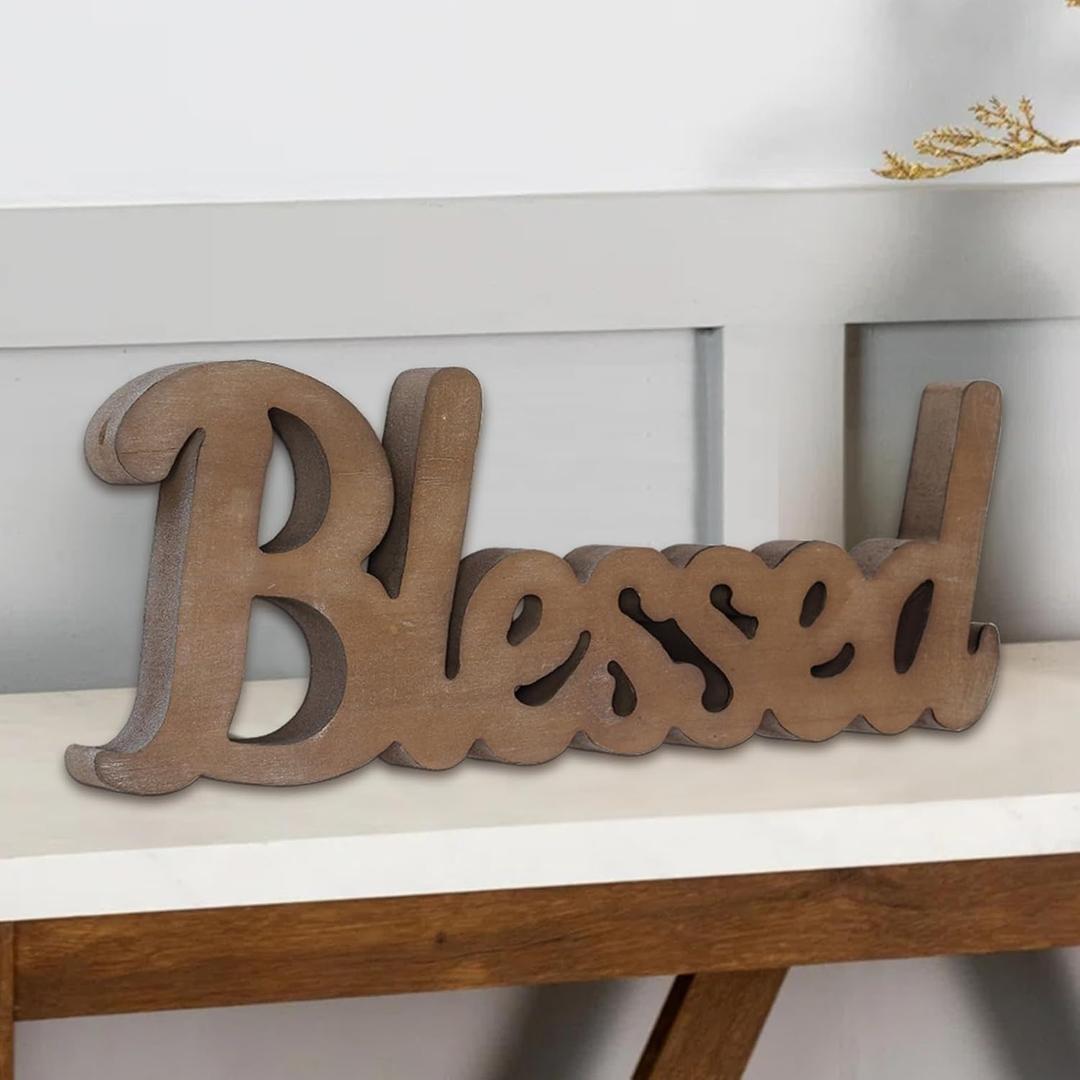 Sintosin Farmhouse Blessed Signs for Home Decor 15 inches, Hanging Handmade Rustic Blessed Wall Decor, Wooden Signs for Tabletop Mantel Shelf Entryway Wedding Thanksgiving Christmas