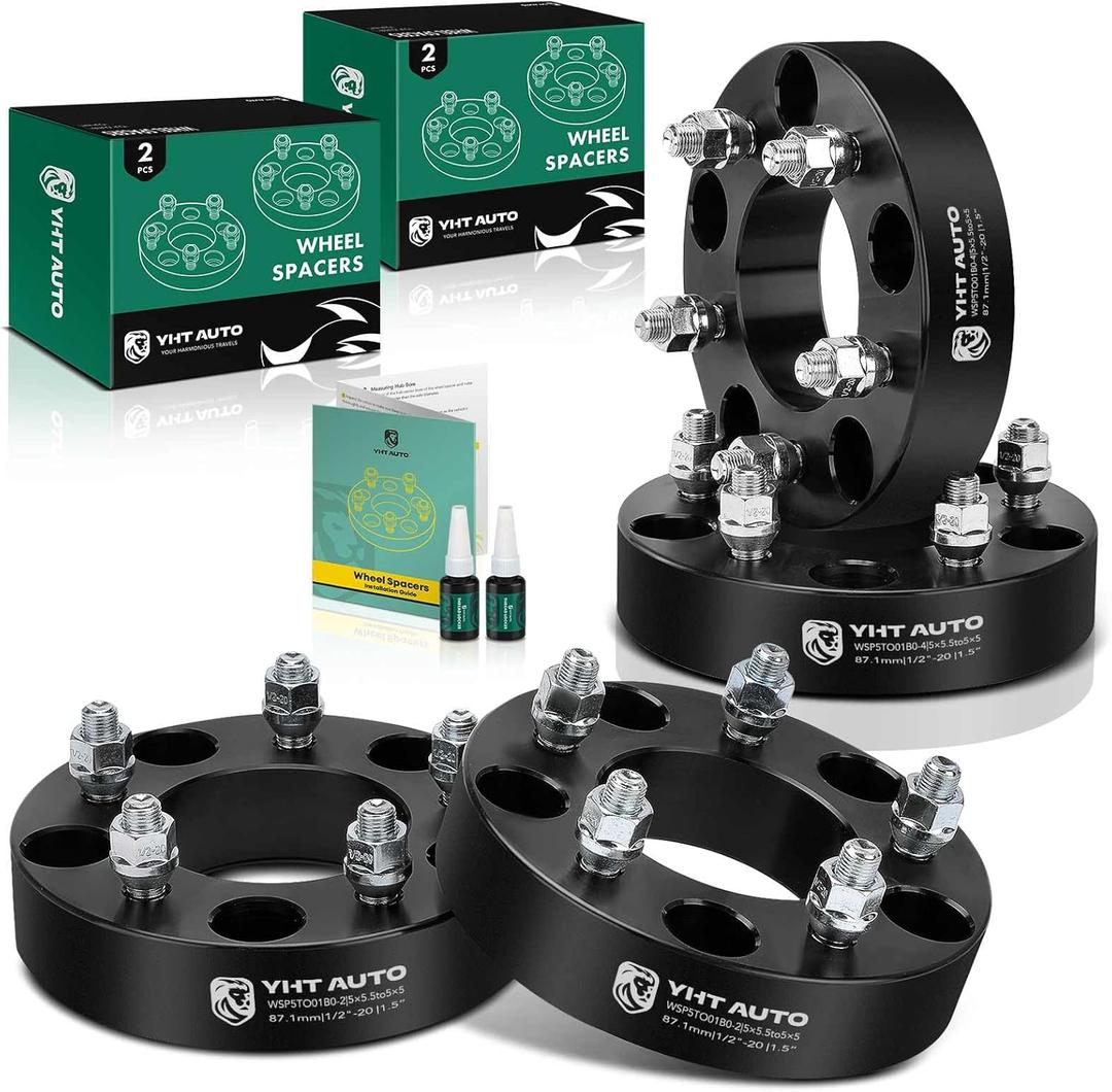 YHTAUTO 5x5.5 to 5x5 Wheel Adapters 1.5 inch Fit Jeep JK WK WJ XK Wheels on Ram 1500, F-150, Bronco, E-150 Econoline, 87.1mm Tire Spacers with 1/2 Studs, 5x139.7 to 5x127, 5 Lug Forged Adapters, 4PCS (4 PCS, Black)