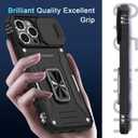 DEERLAMN Case for iPhone 16 Pro Max with Slide Camera Cover+Screen Protector (1 Pack), Rotated Ring Kickstand Military Grade Shockproof Protective Cover-Black