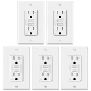 ELECTECK 5 Pack GFCI Outlet 15 Amp, Outdoor Weather Resistant (WR), Ultra Slim GFI Receptacles with LED Indicator, Ground Fault Circuit Interrupter, Wallplate Included, ETL Listed, White