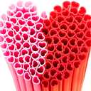 50pcs Heart Straws 8mm-Individually Wrapped for Valentine's Gifts, Weddings & Parties Romantic Parties(Red/Pink) (Mix)