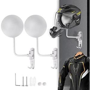 Motorcycle Helmet Holder Wall Mount 180 Degree Rotation Metal Bike Helmet Rack Mount Bicycle Helmet Display Stand Hanger with 2 Hooks for Motorcycle Bike Baseball Rugby Helmet - White, 2 Pcs