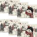 Artoid Mode Let It Snow Snowman Christmas Placemats Set of 6, 12x18 Inch Winter Table Mats for Party Kitchen Dining Decoration (Black)
