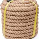 Jute Rope Heavy Duty 2 Inch 25 Feet, Natural Hemp Rope, Twisted Hemp Rope for Crafts, Gardening, Bundling, Climbing, Hammock, Nautical rope, Tug of War rope, Railings, Home Decorating (2 Inch×25 Feet)