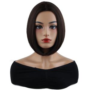 MAGQOO Dark Brown Wig for Women Dark Brown Bob Wig Short Straight Dark Brown Wig Middle Part Synthetic Heat Resistant with Wig Cap