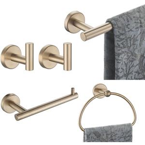 JQK Bathroom Hardware Set Champagne Bronze, 5-Piece Bath Accessories Set Wall Mount Includes 24 in Towel Bar, 7 in Towel Ring, Toilet Paper Holder, 2 Towel Hooks, BAS165-CB