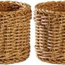 Amosfun Rattan Pencil Holder Wicker Basket Weave Pen Cup Makeup Brush Organizer 4 Inch Cylinder Desk Storage Container for Home Office 2 Pack