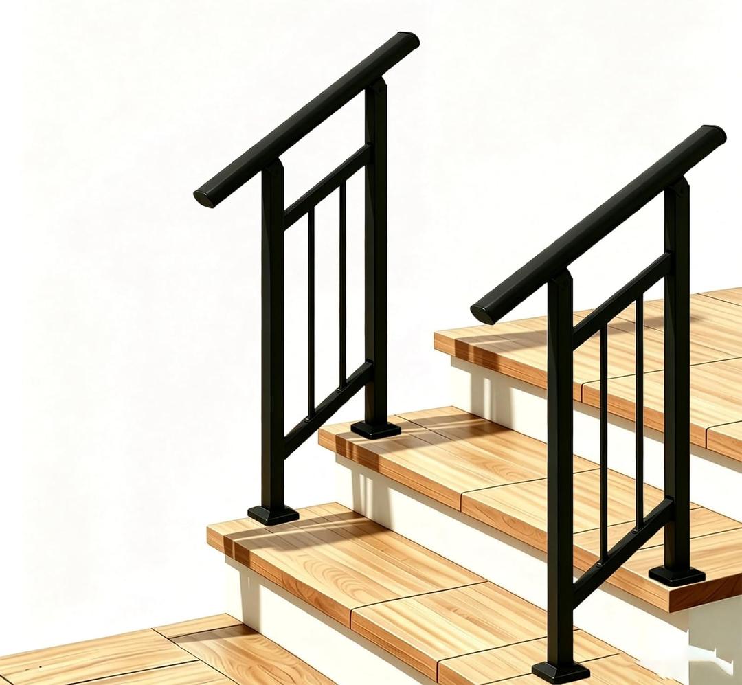 Hand Rails for Outdoor StepsStair Handrail & Indoor Stair Railing KitRailings for Outdoor Steps for Fence & Outdoor Steps (2, Black-with Balusters, 2 Step)