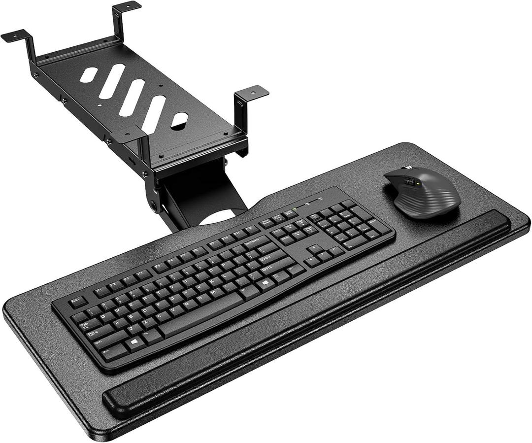 HUANUO Keyboard Tray Under Desk, Adjustable Ergonomic Keyboard & Mouse Tray, Flat Bottom Or Cross Beam Installation, Smooth Sliding Keyboard Holder for Typing in Home Office, Easy Setup, 25W x 9.84D