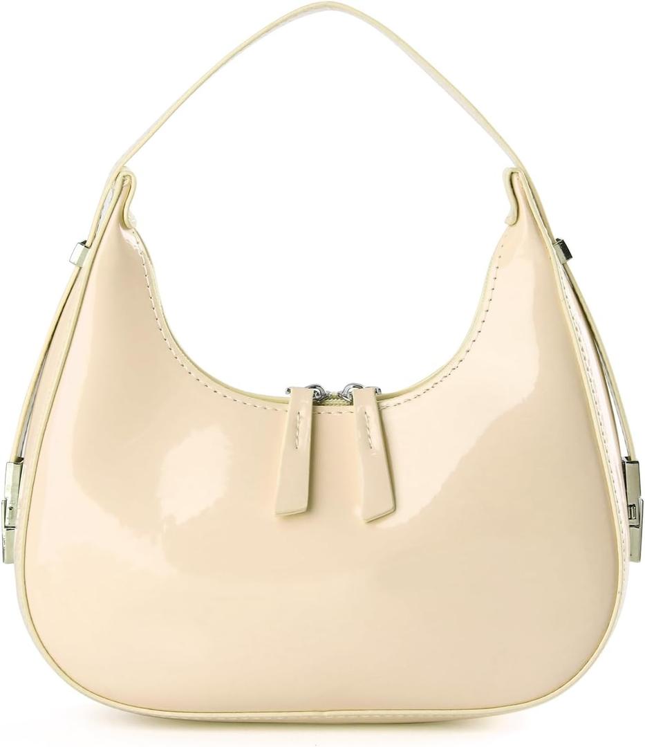 Y2K Moon Bag Women's Crescent Shoulder Bag Retro Handbags Top Handle Patent Leather Cute Small Underarm Bag
