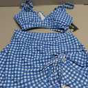 Blooming Jelly Women's High Waisted Bikini Sets Tummy Control Swim Skirt Two Piece Swim Suit 2025 Gingham Bikini(Blue White Plaid, Small)