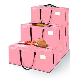 AdeaBag 12 Pack Extra Large Moving Bags, Heavy Duty Packing Bags with Zippers and Handles for Space Saving, Clothes Storage, College Essentials, Travel, Pink