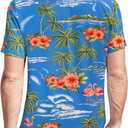 Men's Hawaiian Shirt Short Sleeve Floral Button Down Shirt Casual Summer Tropical Beach Shirts (Blue, XXL)