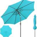 Outdoor Patio Umbrella with One Push Button Tilt and Crank, 8 Sturdy Ribs Market Table Umbrella, Turquoise-Fiberglass Ribs