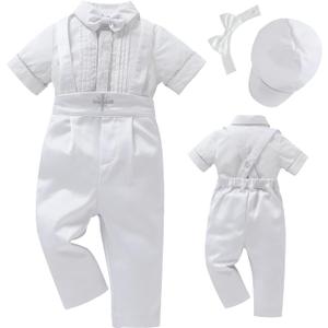 Booulfi Baptism Christening Outfits for Boys Birthday Outfit Baby Boy Gentleman Church Blessing Photoshoot Baby Boy Suits (12-18 Months, #219-white)