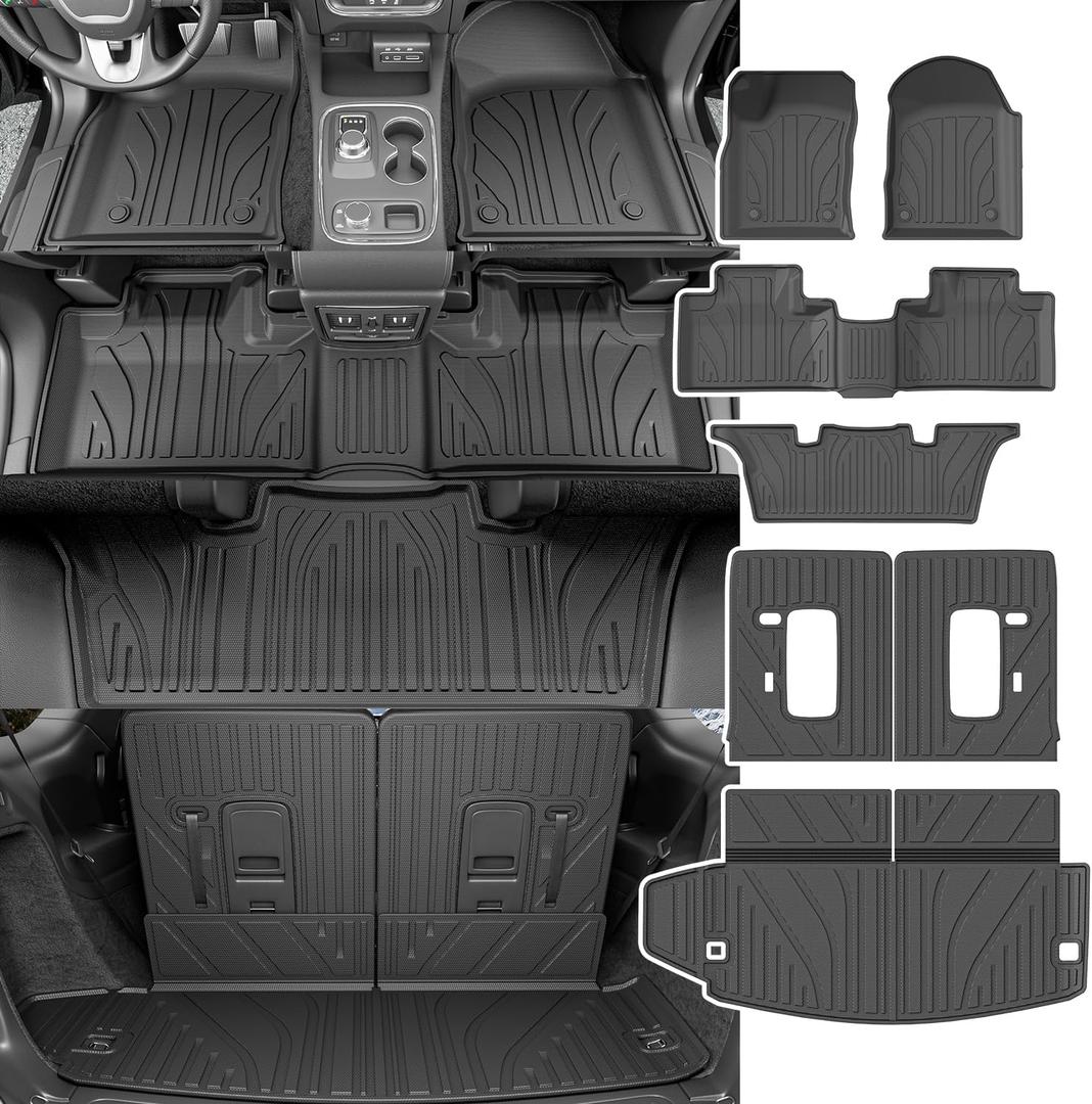 6 Seats Floor Mat Compatible with 2016-2025 Dodge Durango Cargo Mat 3rd Backrest Mat Replacement for 2016-2025 Dodge Durango Accessories (Trunk Mat+3rd Backrest Mat+6 Seats Floor Mat)