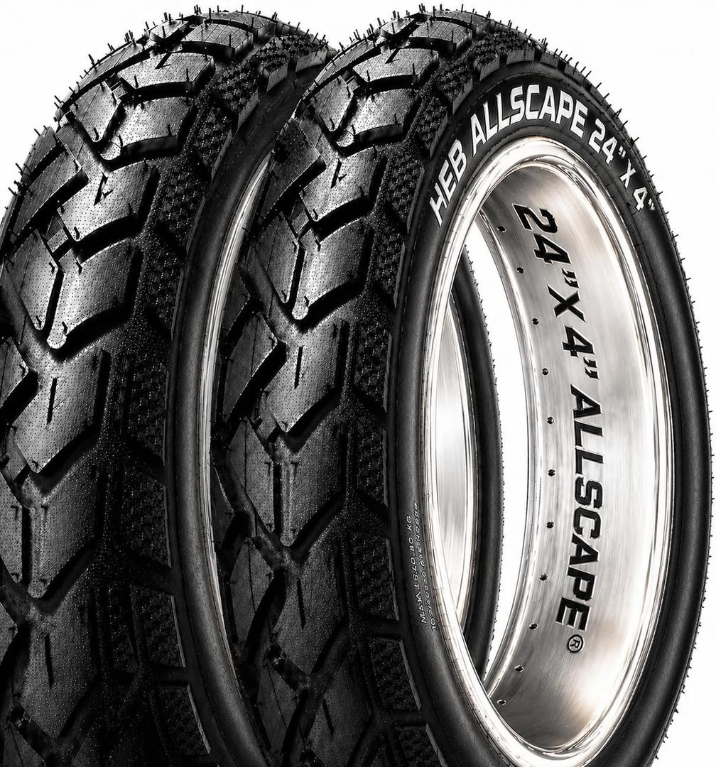 HEB ALLSCAPE 24x4.0 inch E-Bike Fat Tire,Puncture Resistant Heavy Duty for MTB, All Terrain and Trail Riding High-Density Construction for Durability & Control, U.S.-Based Company